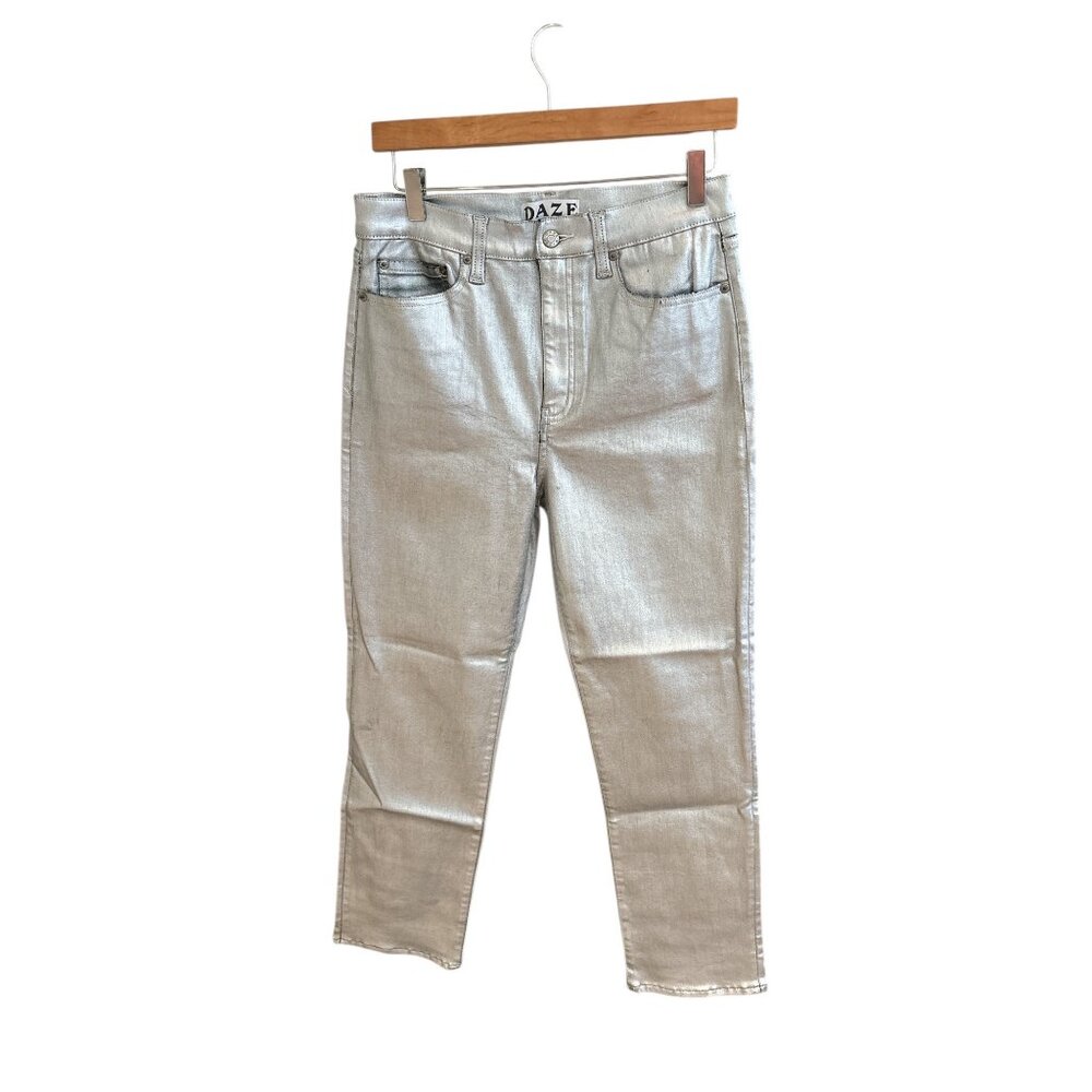 Daze Womens Silver Metallic Jeans Size 29 Recycled Polyester Cotton Blend